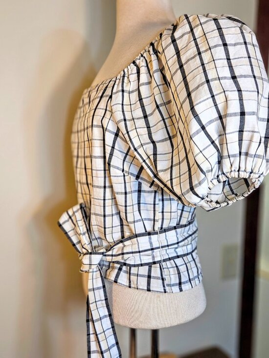 Levi's Vera Puff Sleeve Top Vera Blouse Sally Plaid Cloud Dancer Pattern Medium - Picture 5 of 11